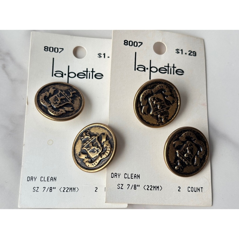 La Petite 4pc Vintage Gold Crest Buttons 7/8 inch 22mm Heraldic Blazer 8007 USA